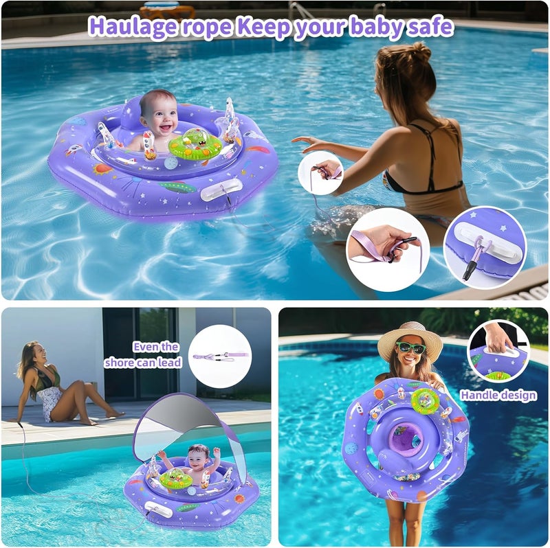 GEEQUFLOAT Baby Pool Float with Canopy,Interactive Toy Play Console & Adjustable Safety Seat | Infant Pool Float with Handle | Baby Float with Canopy Removable UPF50+ Sun Protection for Pool, Lake & Beach - Image 3